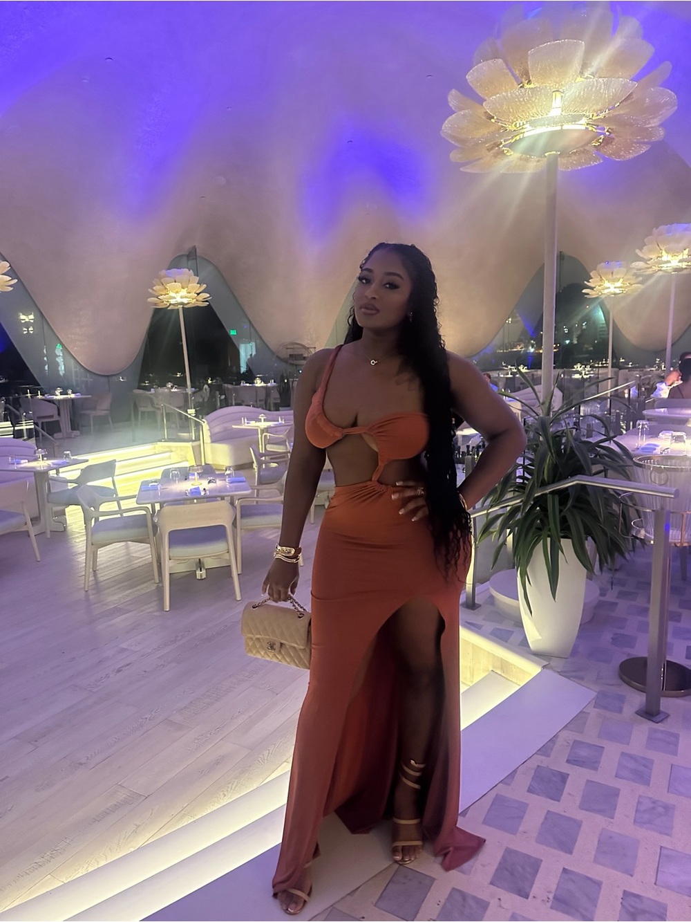 Rust Cutout Maxi Dress with Side Slit - Women